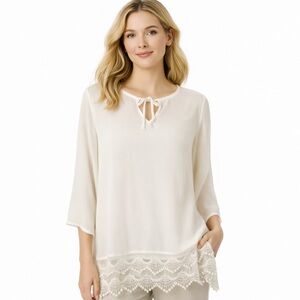 Chicos Blouse Women's Size Large Lightweight‎ Embroidered Sheer White Chicos 2